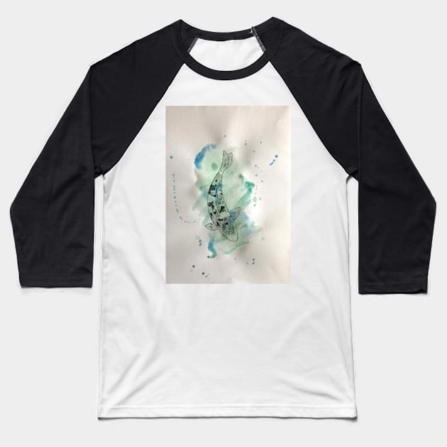 Koi fish Baseball T-Shirt by Karroart